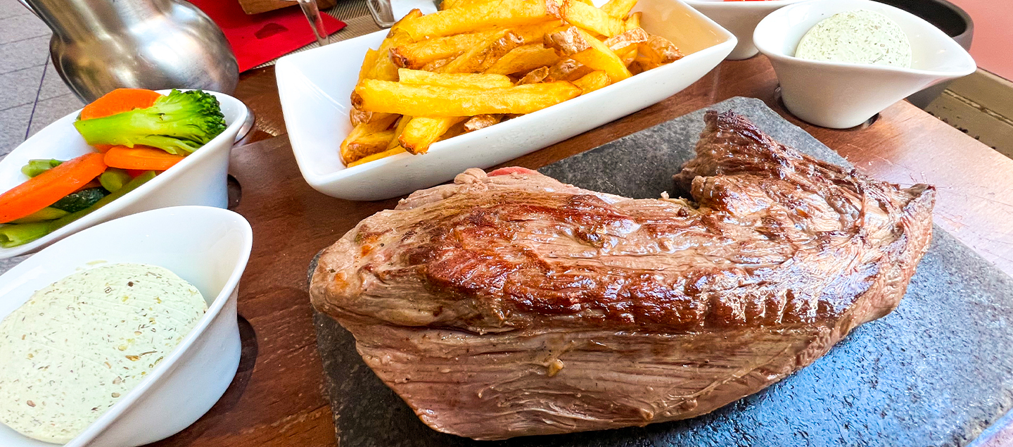 Bœuf sur ardoise 200 gr avec dessert dès 2 personnes