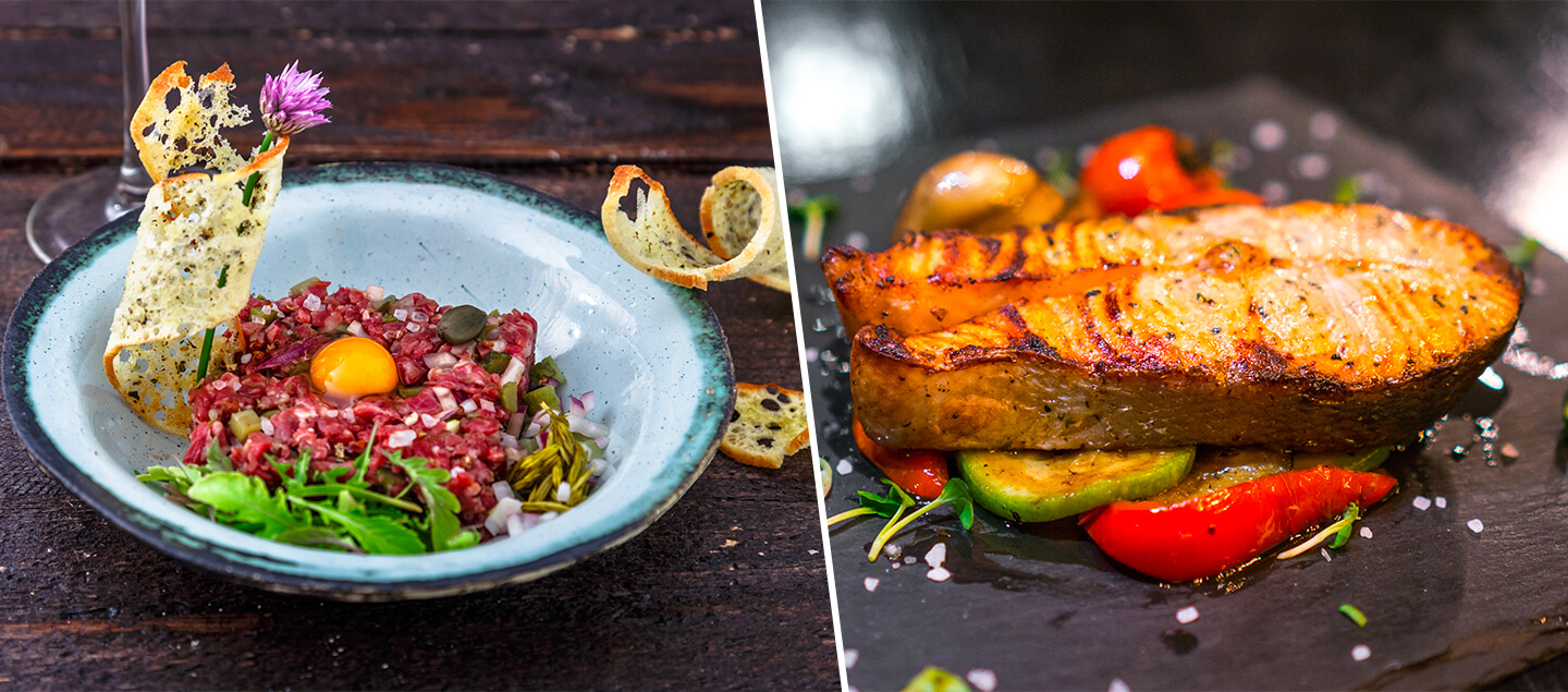 Tartare de Bœuf ou Filet de Bar avec entrée et dessert dès 2 personnes