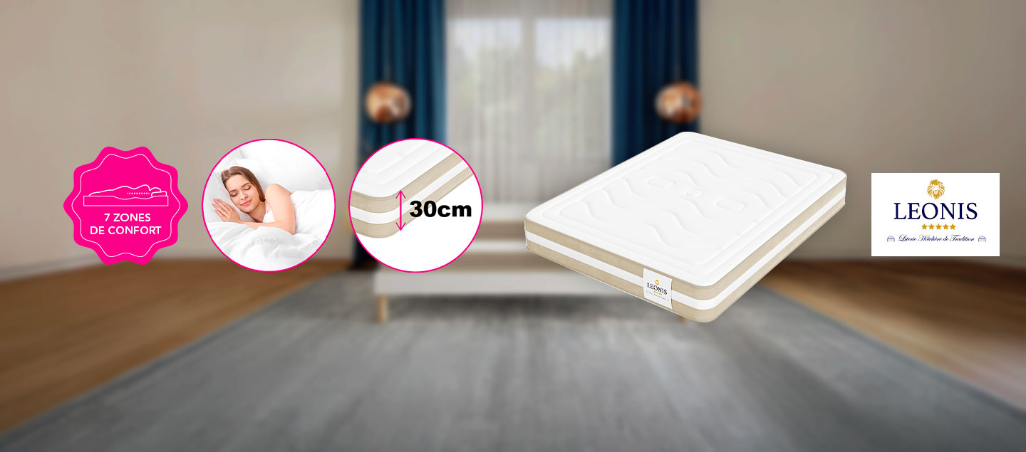 Matelas Gamma avec mousse à mémoire de forme - épaisseur 30cm - LEONIS