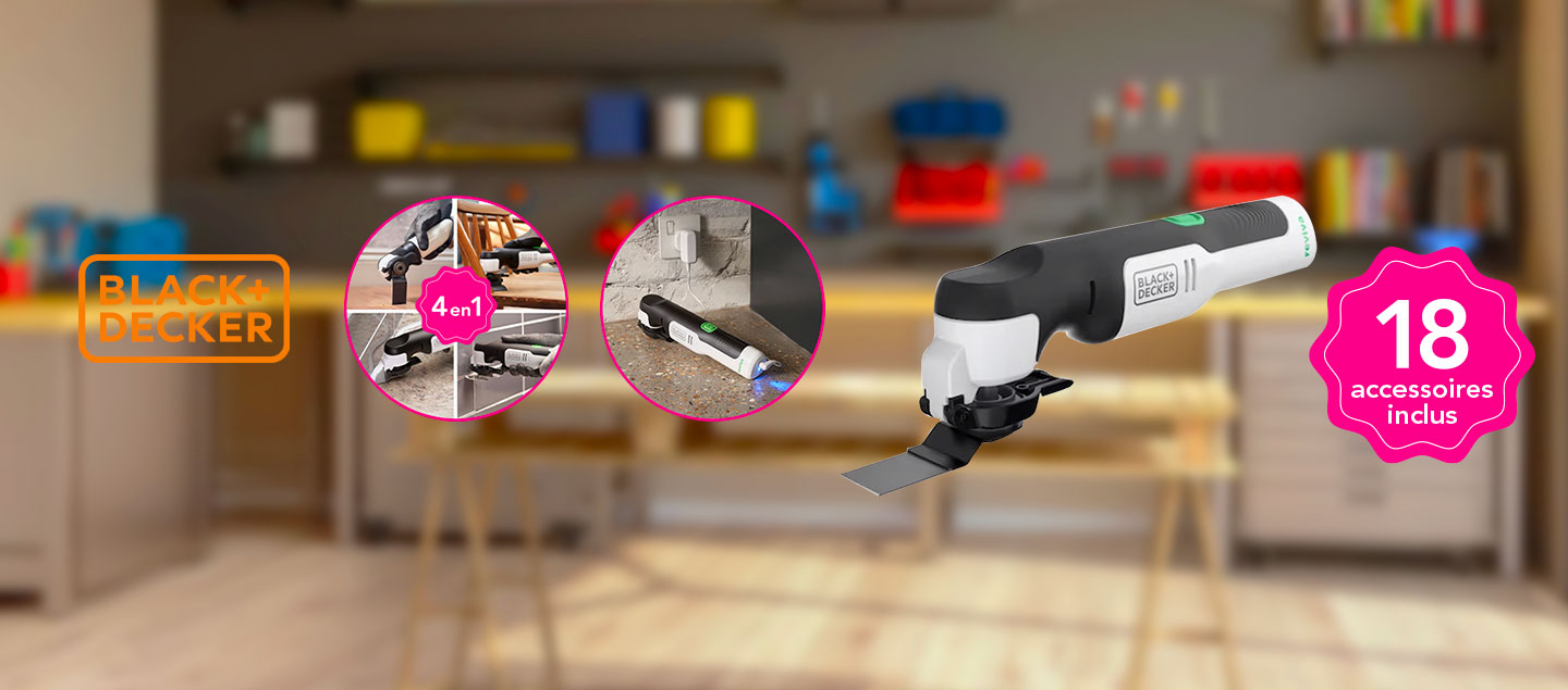 Outil multifonctions 4en1 sans fil rechargeable Black+Decker (18 accessoires inclus)
