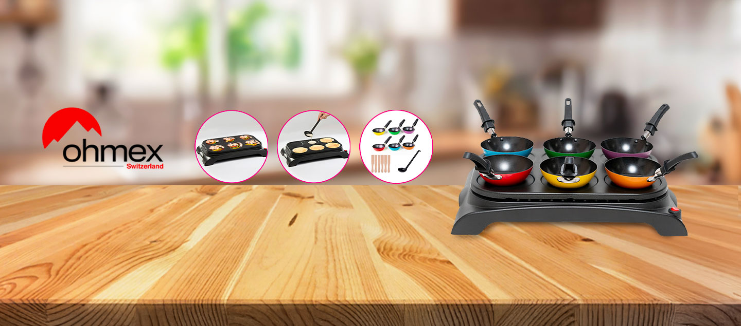 Set 3en1 mini woks, crêpière et grill Ohmex