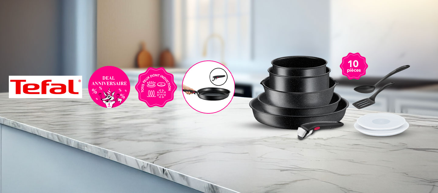 Batterie de cuisine 10 pièces avec poignée amovible tous feux dont Induction TEFAL