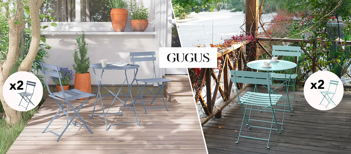 Set de 2 chaises et 1 table pour Jardin, Terrasse ou Balcon GUGUS