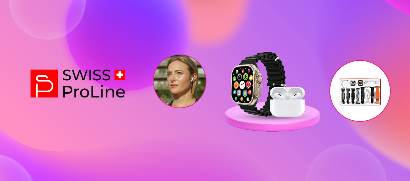 Coffret montre connectée, écouteurs sans fil Bluetooth, protection écran avec 8 bracelets Swiss ProLine
