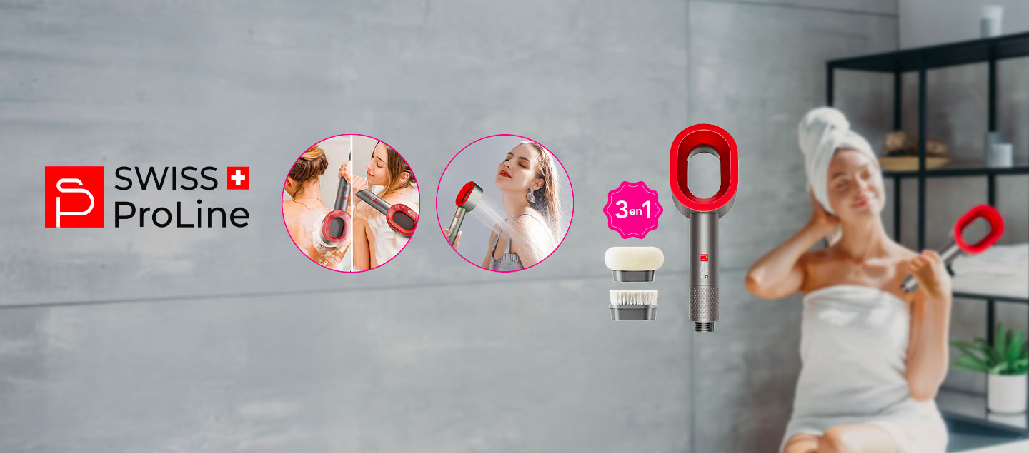 Pommeau de douche magnétique 3en1 (Soin purifiant, brosse nettoyante, brosse relaxante) Swiss ProLine
