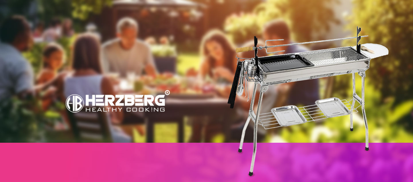 Barbecue pratique sur pied portable et pliable avec sac de transport en acier inox Herzberg