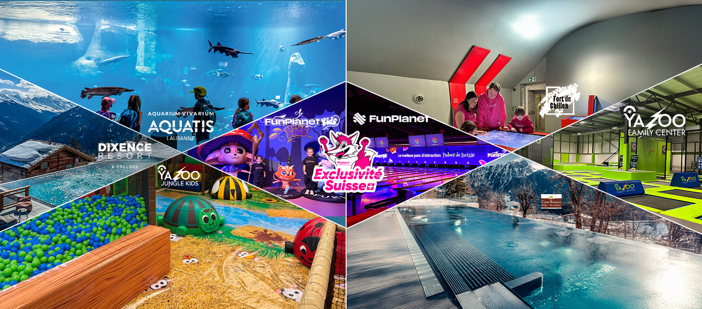 Profitez d’un accès illimité aux loisirs: Les grands Bains d'Hérémence, FunPlanet/Kids, Bains & Spa à Leysin, Aquatis, Fort de Chillon et YAZOO