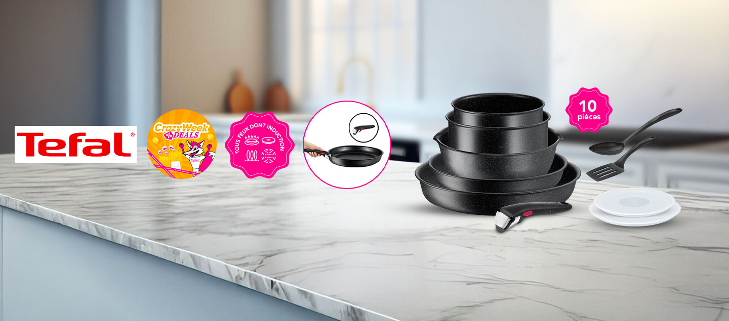 Batterie de cuisine 10 pièces avec poignée amovible tous feux dont Induction TEFAL