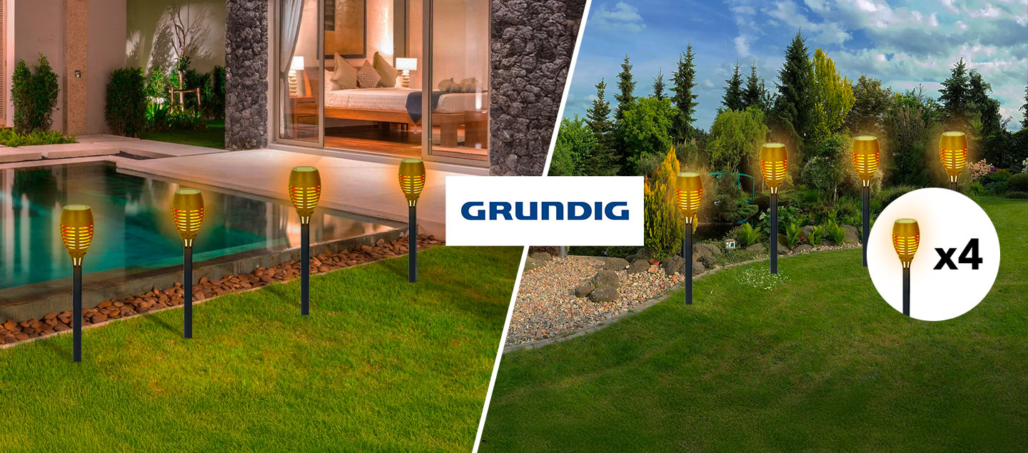 Set 4 lampes solaires LED effet flamme GRUNDIG