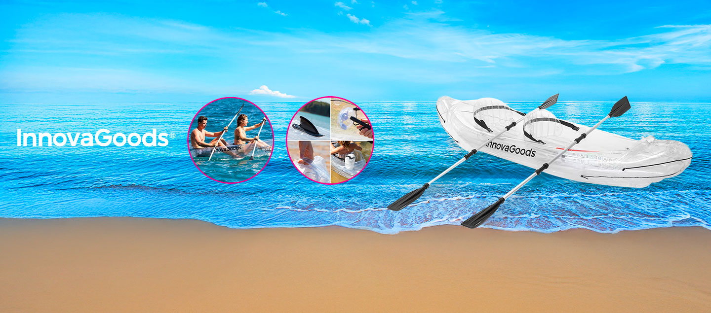 Kayak gonflable transparent avec accessoires (Sac de transport, pompe haute pression, 2 pagaies et kit de réparation)