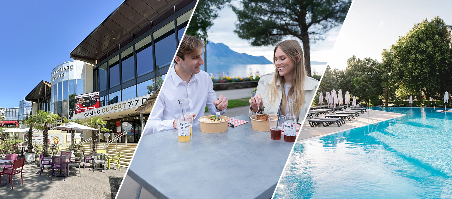 7 pièces cocktail avec 1 boisson (vin, bière ou soft) et une table à la Piscine du Casino durant le Montreux Jazz Festival