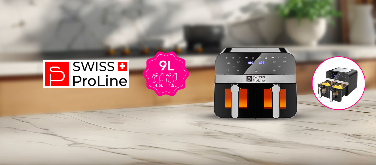 Friteuse à air chaud Air Fryer 9L (sans huile) avec double compartiments Swiss ProLine