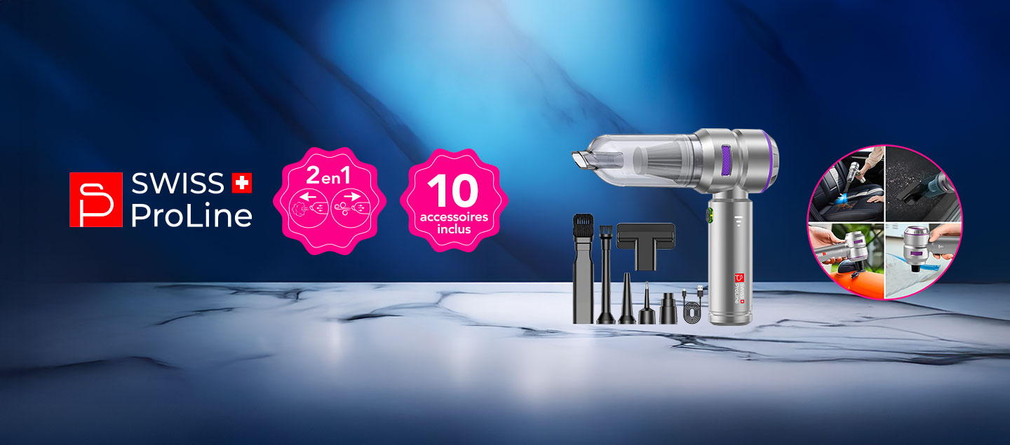 Aspirateur à main et Souffleur 2en1 sans fil avec 10 accessoires