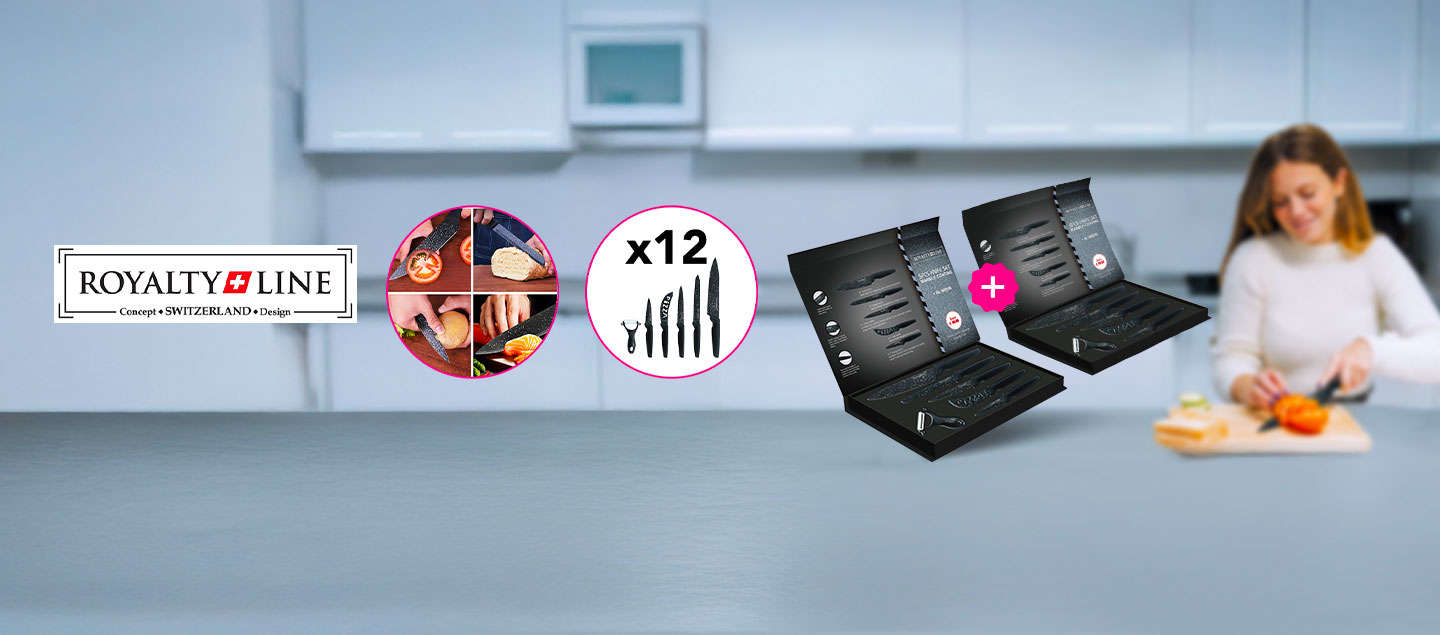 2 Sets de 5 couteaux de cuisine avec 1 éplucheur (12 accessoires) ROYALTY LINE