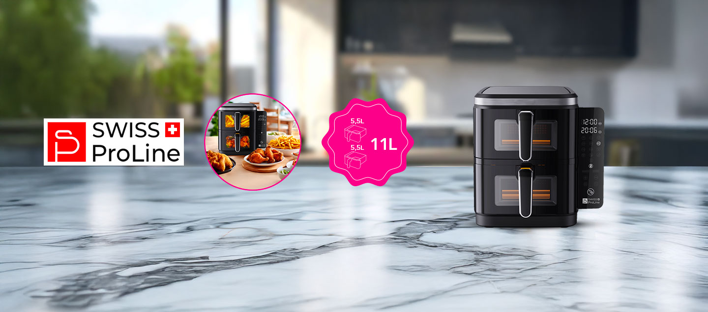 Friteuse à air chaud Air Fryer 11L (sans huile) avec double compartiments superposés Swiss ProLine