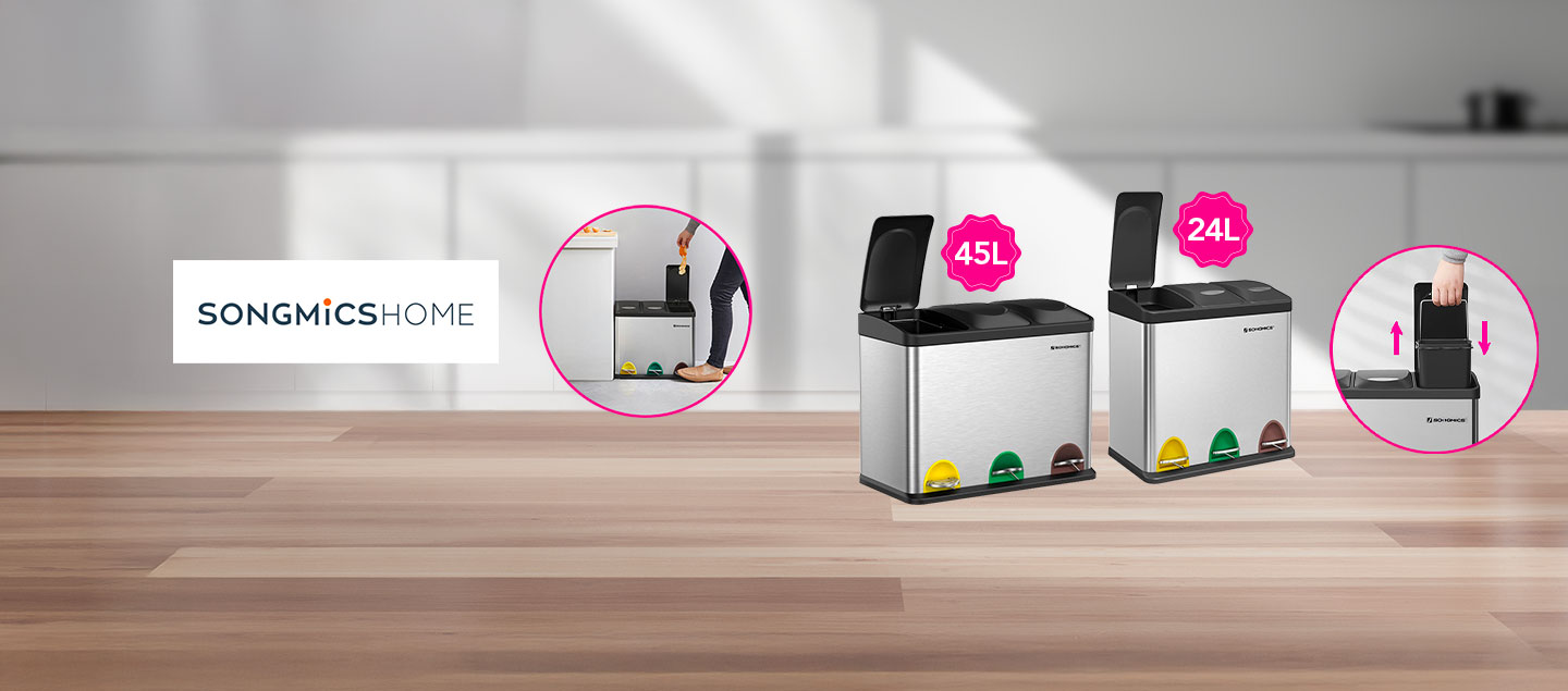 Poubelle de recyclage pour tri avec 3 compartiments amovibles SONGMICS