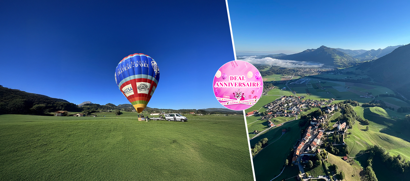 Vol en montgolfière au-dessus des Préalpes avec verre de l'amitié et produits locaux
