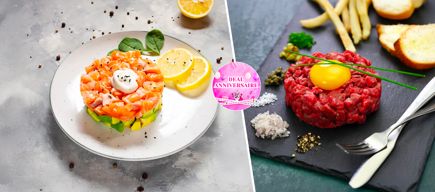 Tartare au choix (boeuf ou saumon) avec Buffet de salades dès 2 personnes (sur place ou à emporter)