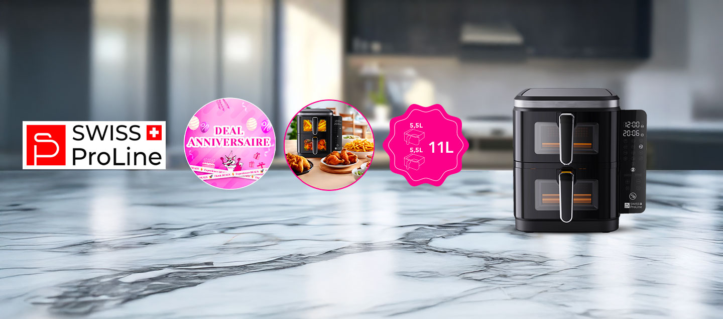 Friteuse à air chaud Air Fryer 11L (sans huile) avec double compartiments superposés Swiss ProLine