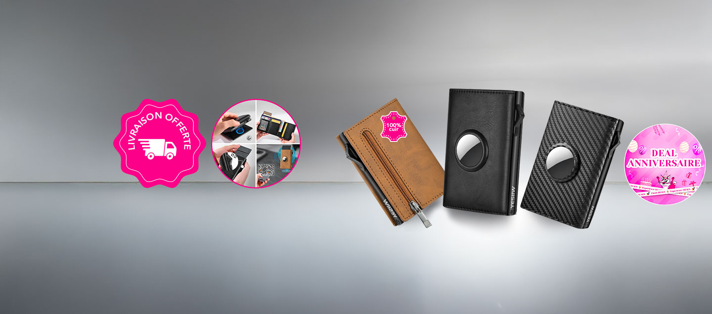 Porte-Monnaie en cuir avec tracker intégré et protection RFID - Livraison offerte