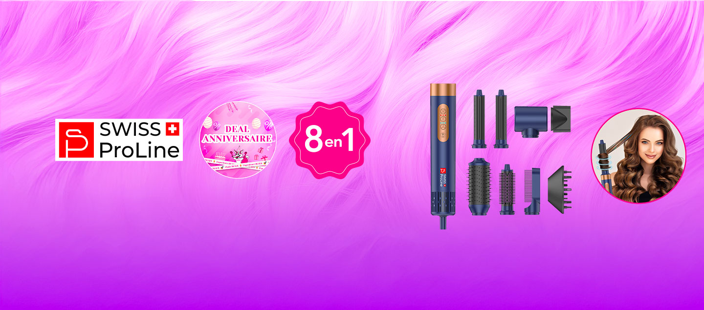 Brosse professionnelle ionique 8en1 (8 accessoires) Swiss ProLine