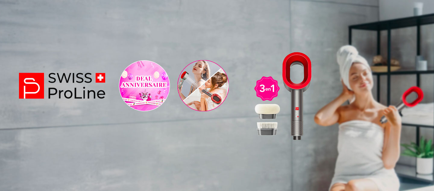 Pommeau de douche magnétique 3en1 (Soin purifiant, brosse nettoyante, brosse relaxante) Swiss ProLine