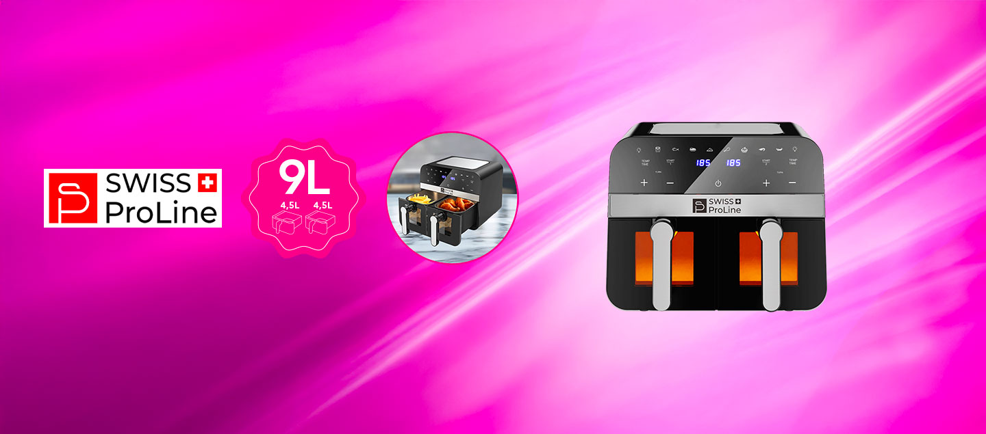 Friteuse à air chaud Air Fryer 9L (sans huile) avec double compartiments Swiss ProLine