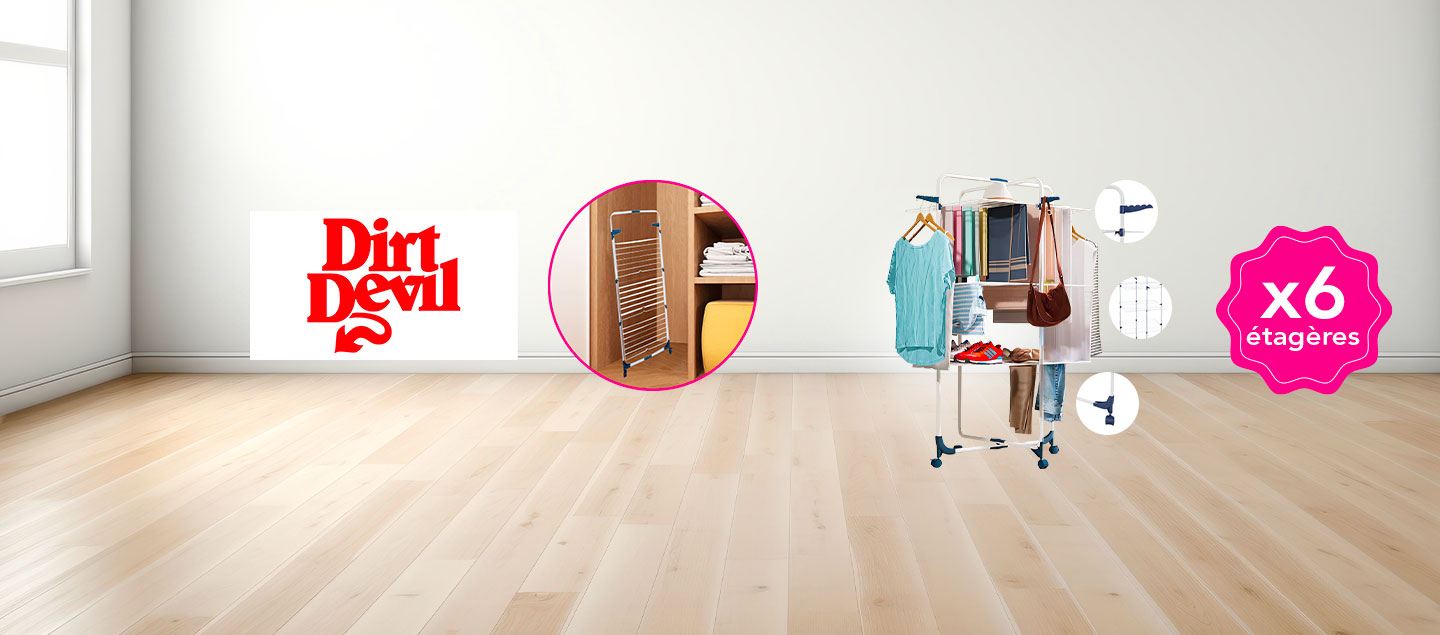 Etendoir à linge pratique avec 6 étagères pliables DIRT DEVIL