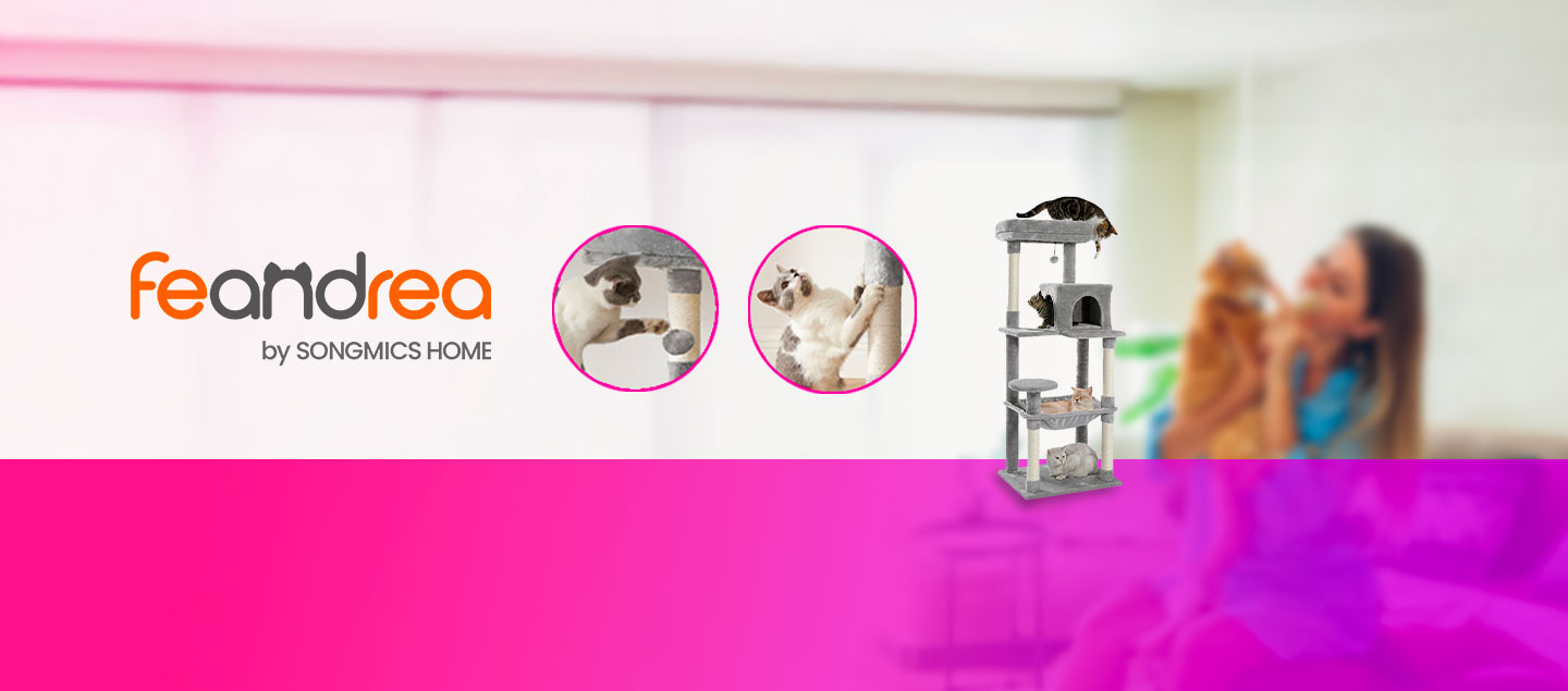 Arbre à chat XXL avec hamac, cabane et pompon 143cm FEANDREA