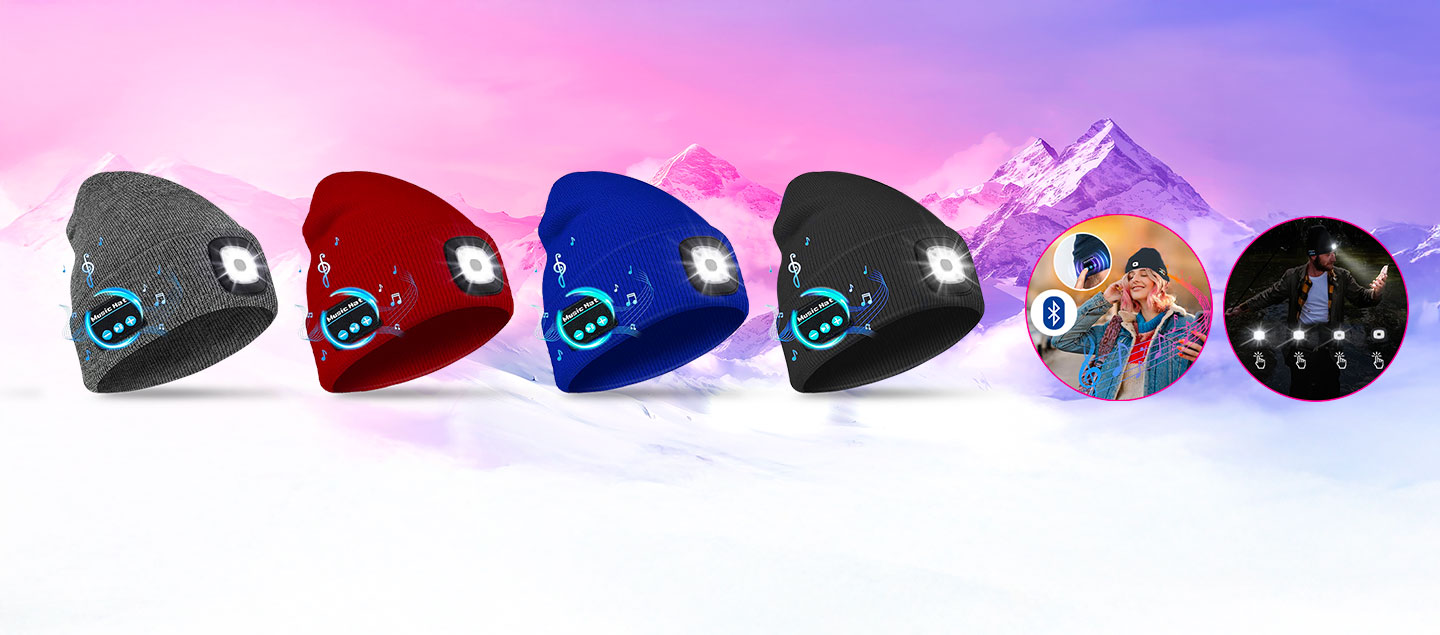 Bonnet connecté Bluetooth avec haut parleur et lumière LED intégrés
