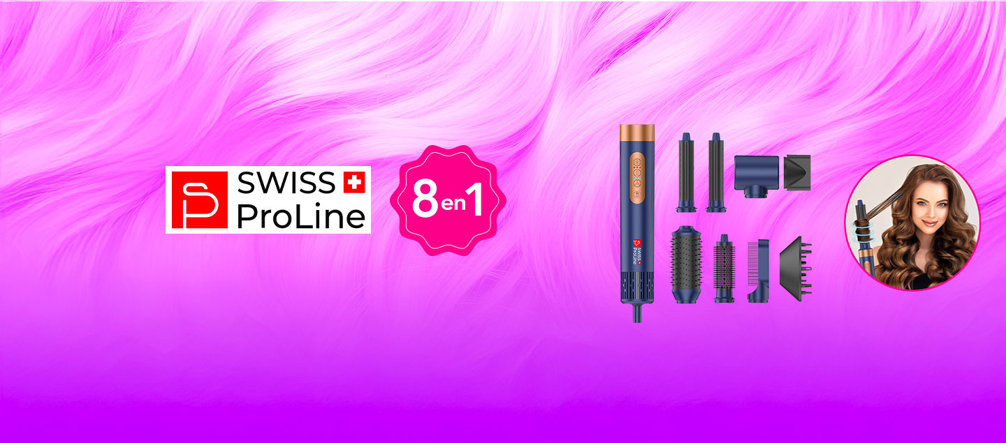 Brosse professionnelle ionique 8en1 (8 accessoires) Swiss ProLine