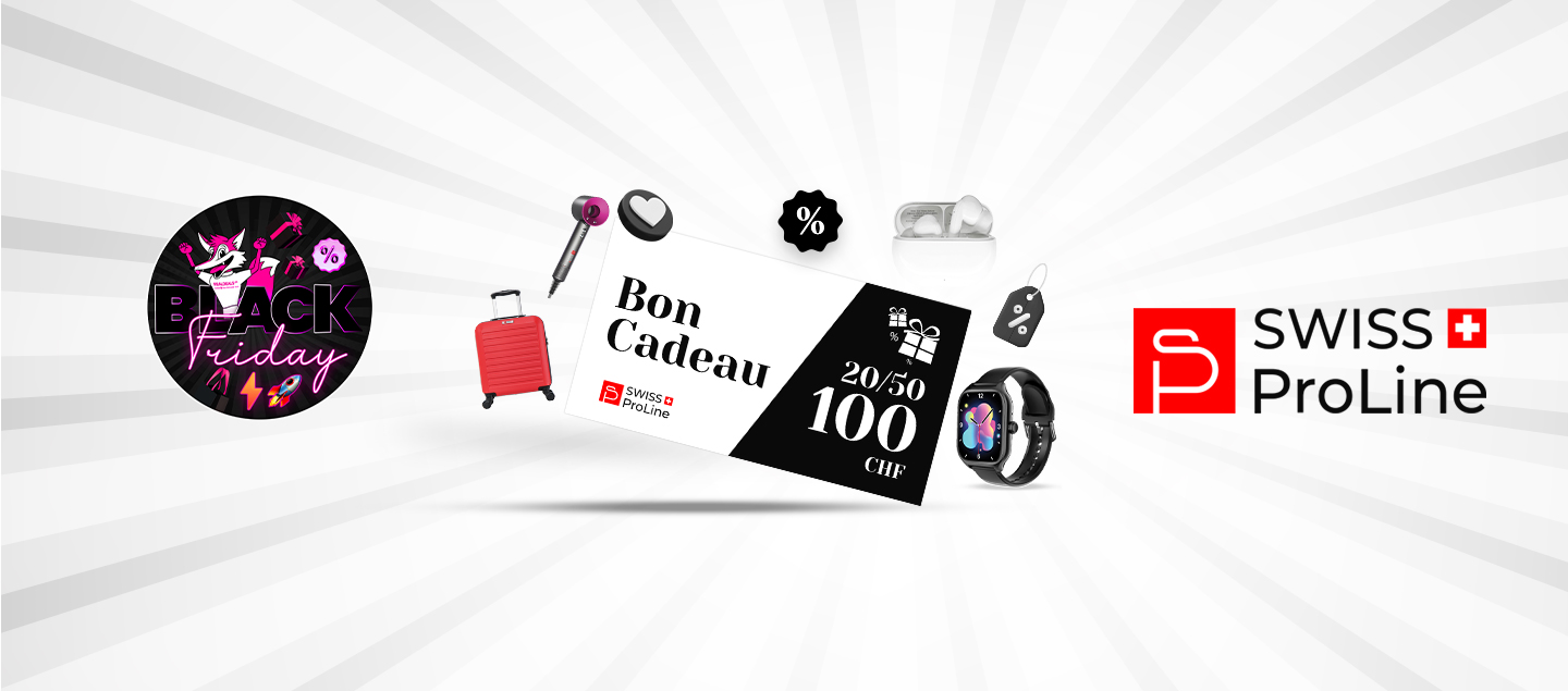 BlackFriday - Bons de CHF 20.-, CHF 50.- ou CHF 100.- valables sur tout le site Swiss ProLine