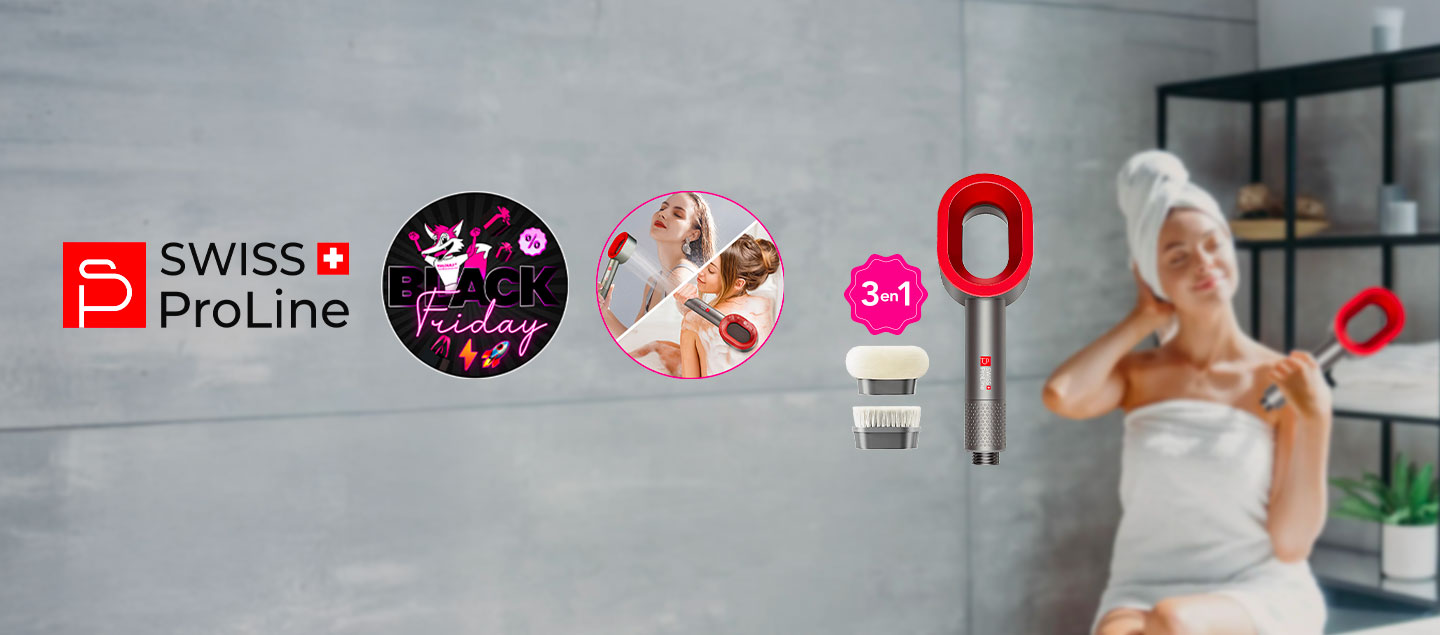 Pommeau de douche magnétique 3en1 (Soin purifiant, brosse nettoyante, brosse relaxante) Swiss ProLine