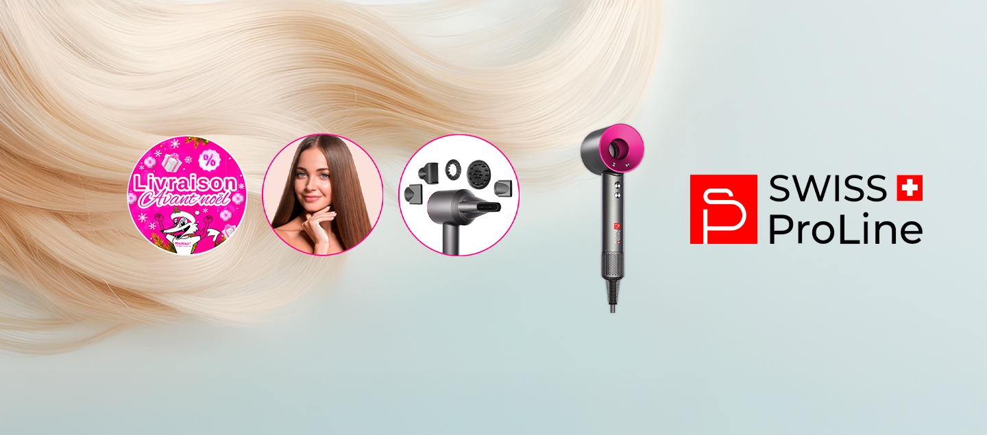 Sèche-cheveux ionique 5en1 (5 accessoires) Swiss ProLine