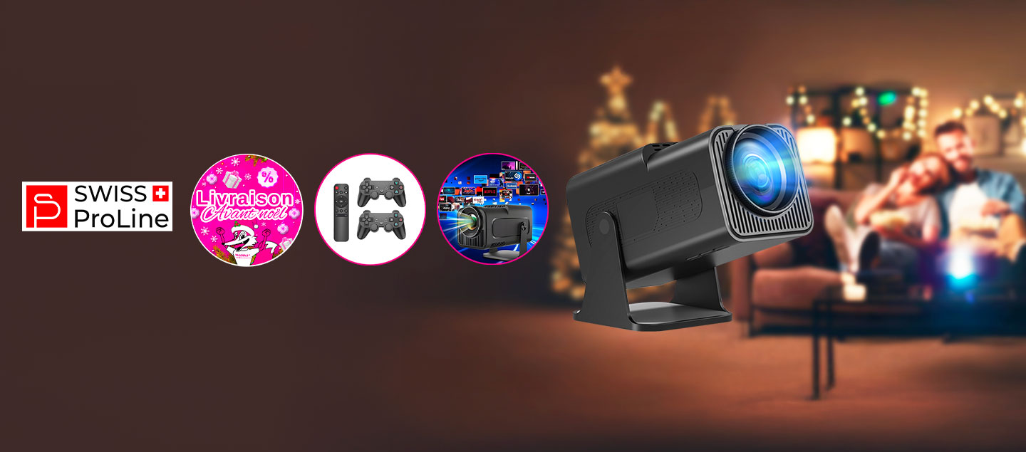 Projecteur connecté haute définition 4K avec 3’000 jeux inclus (Netflix, Youtube, Amazon) Swiss ProLine