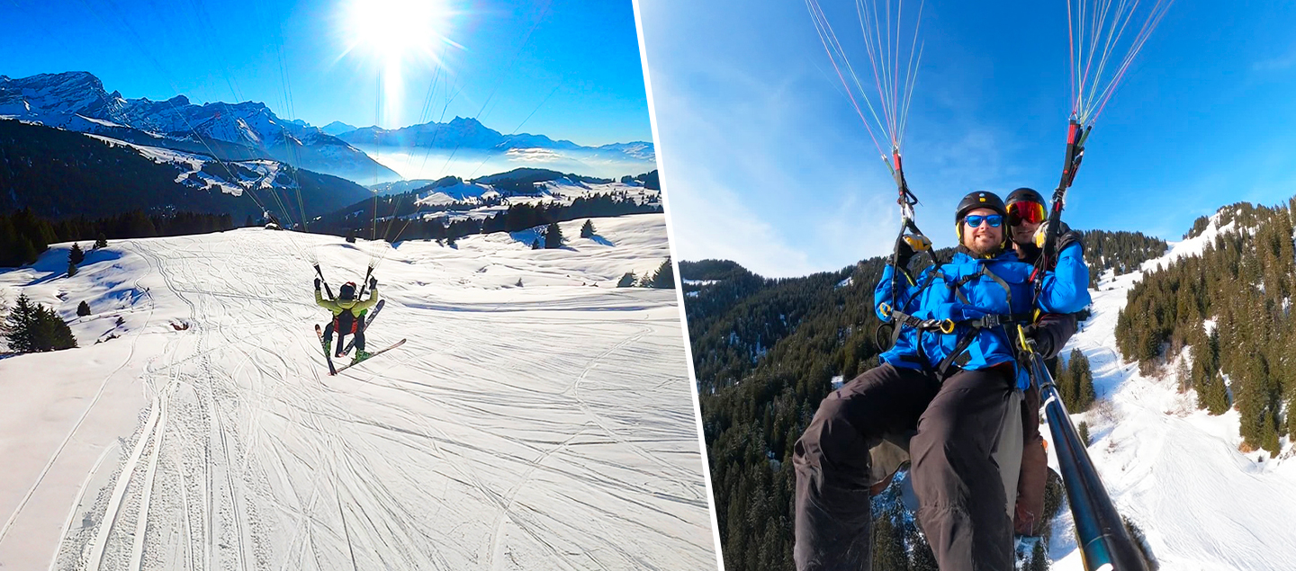 Vol en parapente biplace à Ski à Ollon