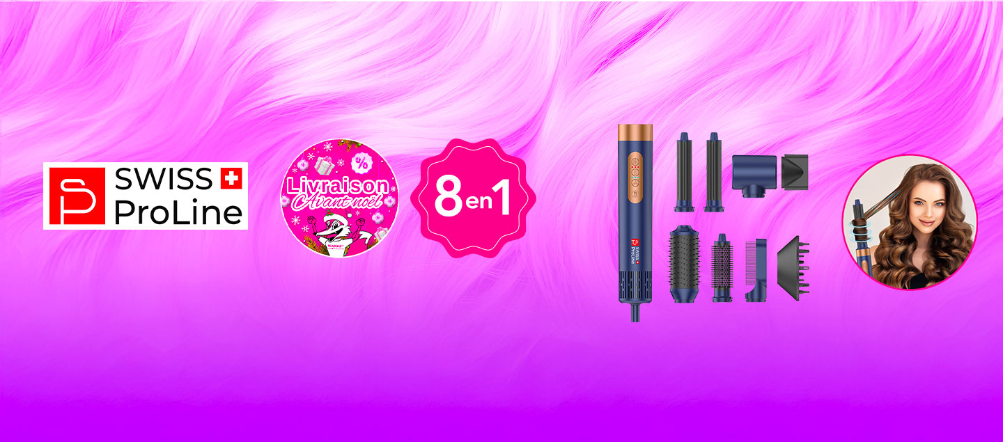 Brosse professionnelle ionique 8en1 (8 accessoires) Swiss ProLine