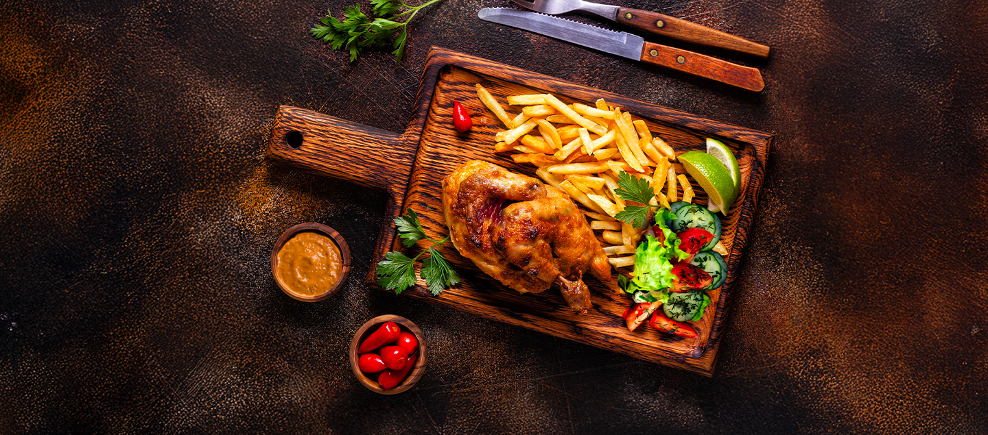 Menu Demi-poulet grillé avec entrée et dessert dès 2 personnes