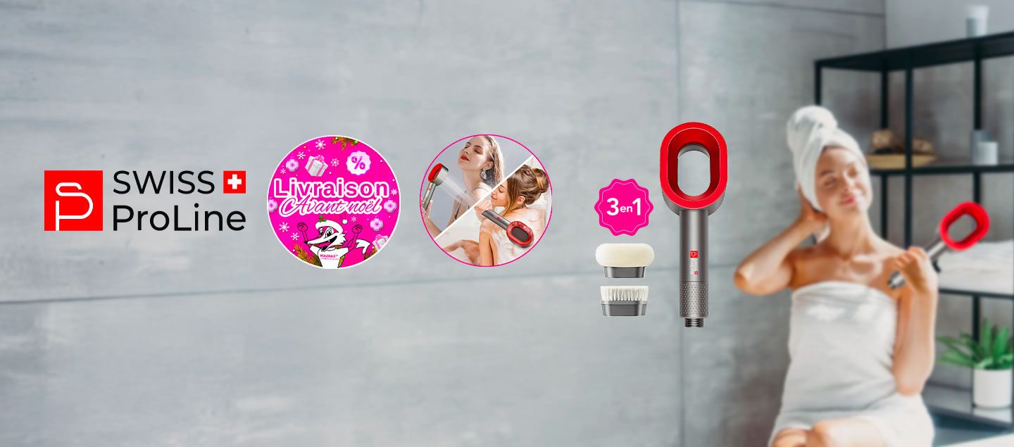 Pommeau de douche magnétique 3en1 (Soin purifiant, brosse nettoyante, brosse relaxante) Swiss ProLine