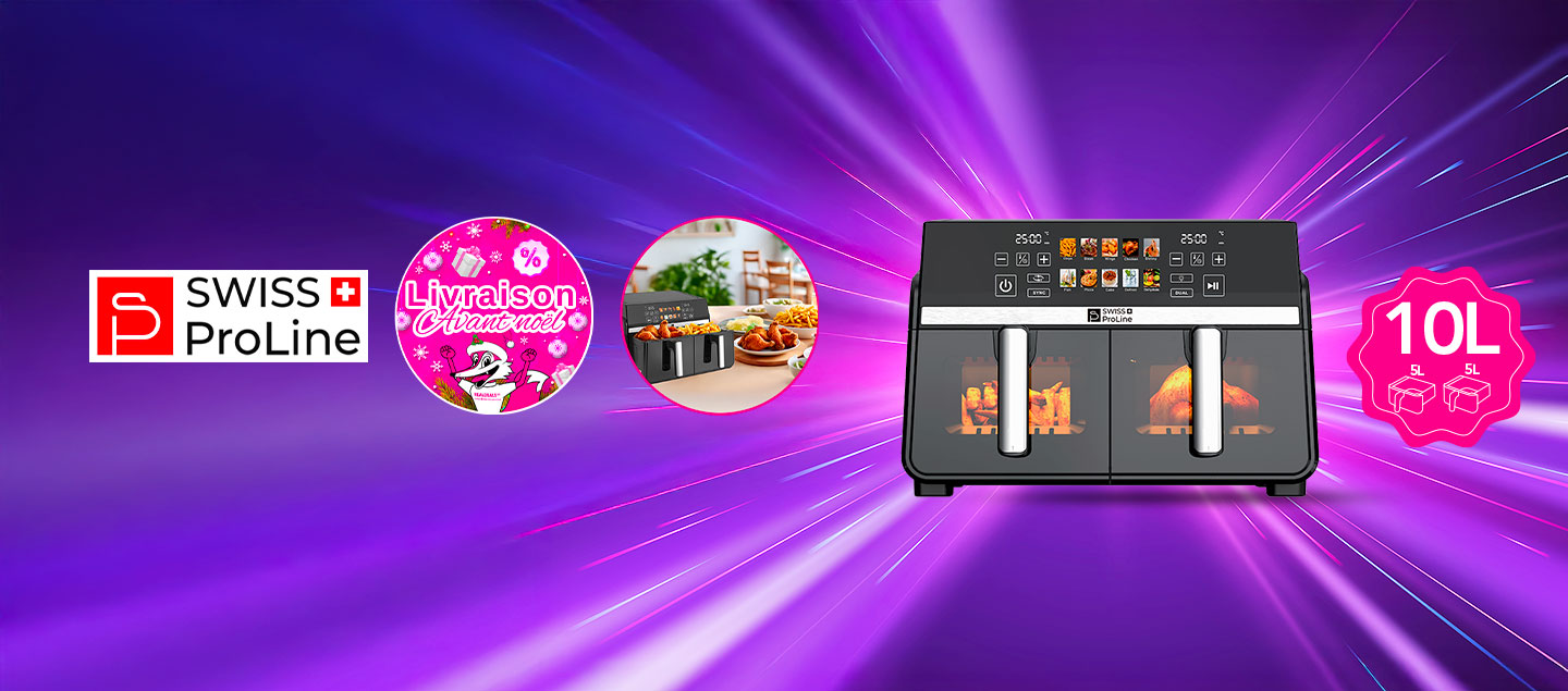 Friteuse à air chaud Air Fryer 10L (sans huile) avec double compartiments Swiss ProLine