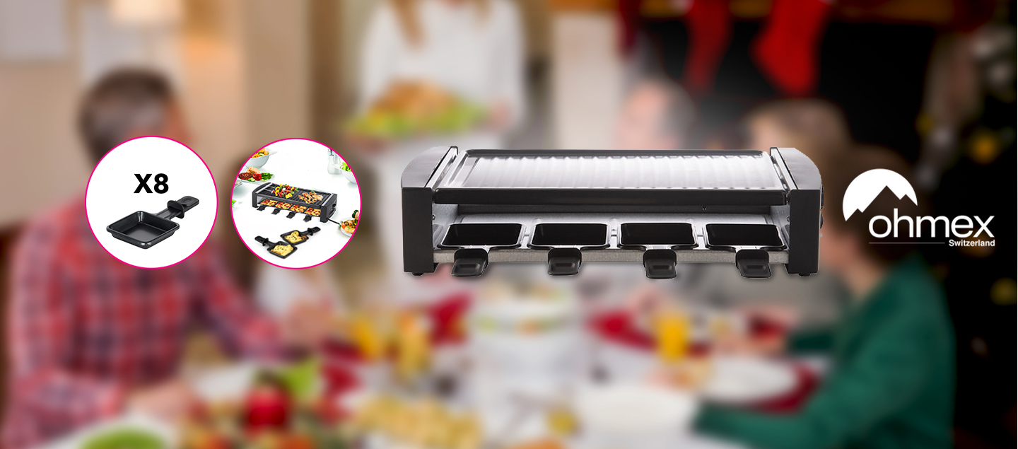 Appareil à raclette et grill 2en1 (8 personnes) Ohmex