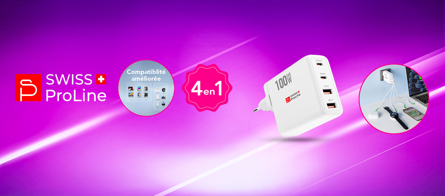 Chargeur 4en1 rapide avec cable USB-C inclus Swiss ProLine