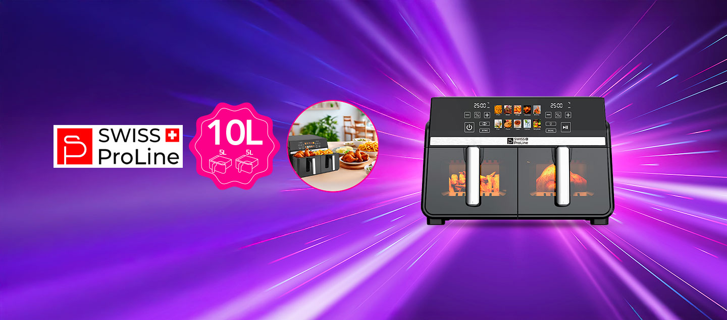 Friteuse à air chaud Air Fryer 10L (sans huile) avec double compartiments Swiss ProLine