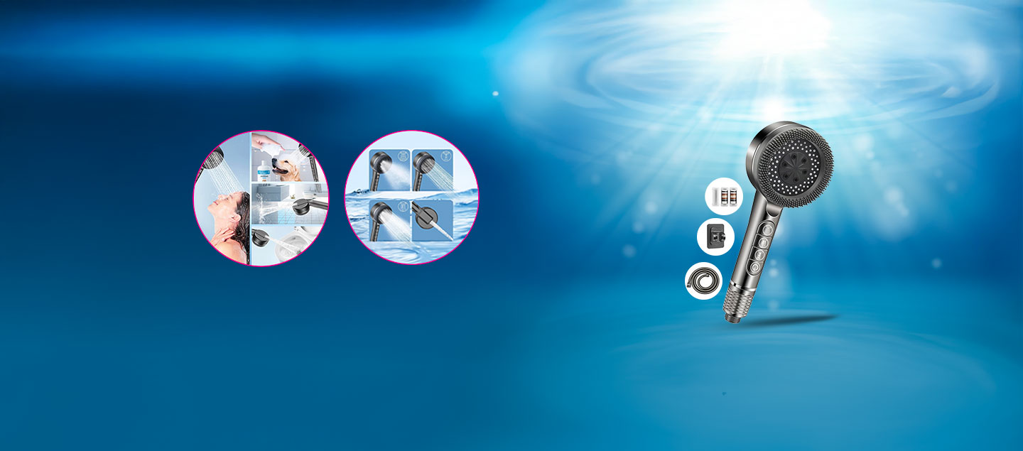 Pommeau de douche avec 4 modes puissants (tuyau de douche et support inclus)
