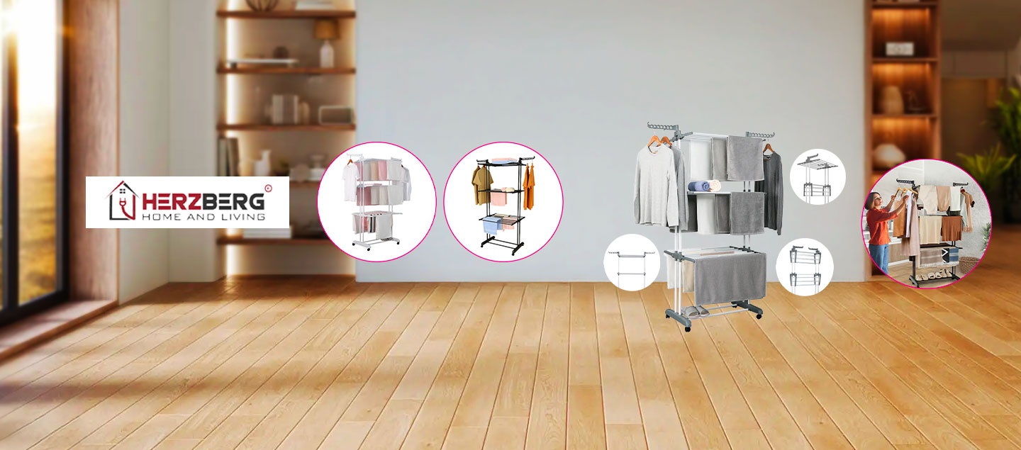 Etendoir à linge pratique avec 6 étagères pliables HERZBERG