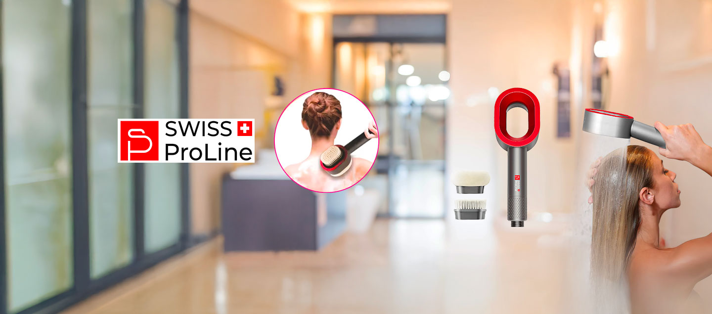 Pommeau de douche magnétique 3en1 (Soin purifiant, brosse nettoyante, brosse relaxante) Swiss ProLine