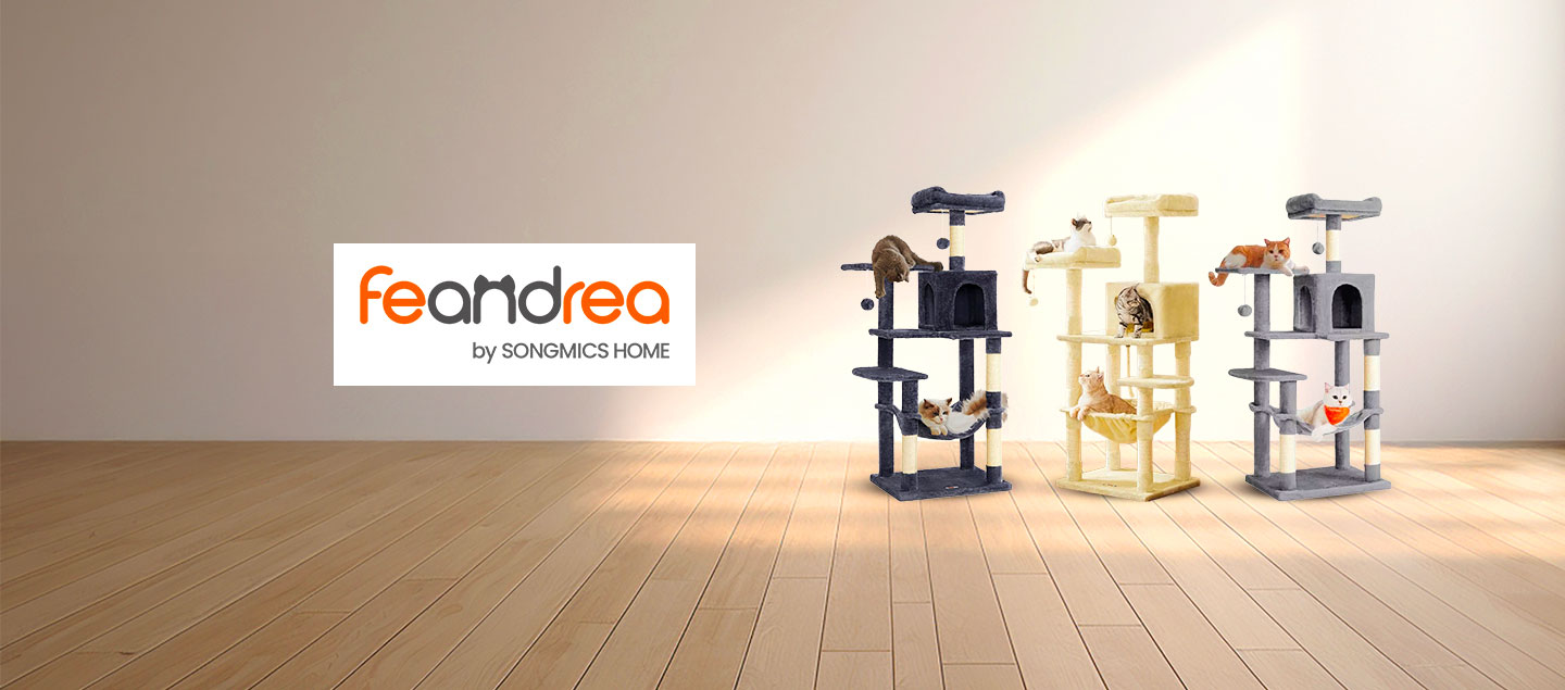 Arbre à chat XXL avec hamac, cabane et pompon 143cm FEANDREA