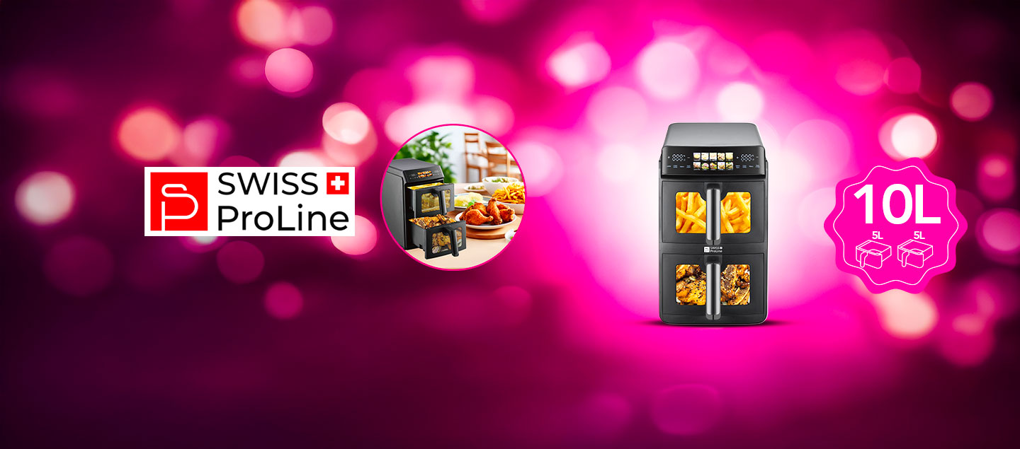 Friteuse à air chaud Air Fryer 10L (sans huile) avec double compartiments superposés Swiss ProLine