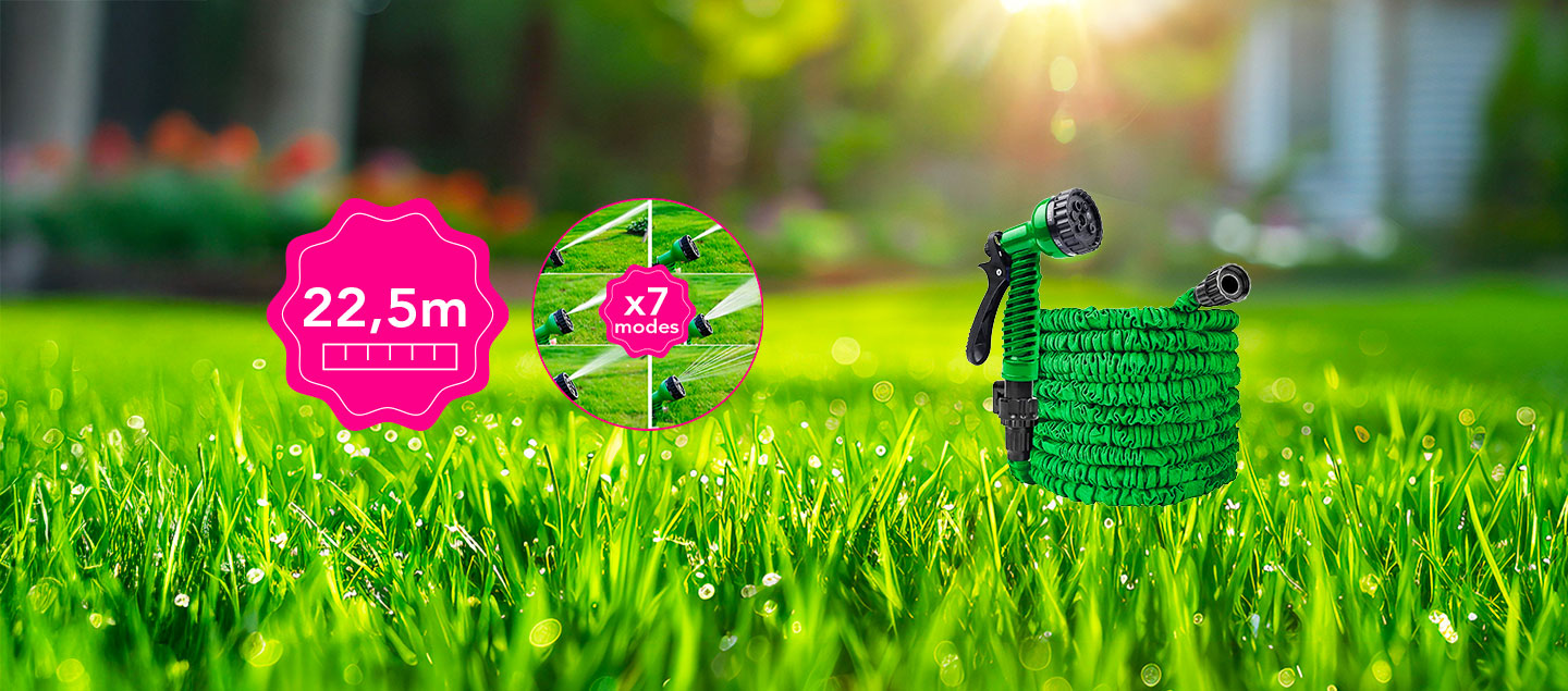 Tuyau d'arrosage extensible (22,5m) avec 7 modes de jets