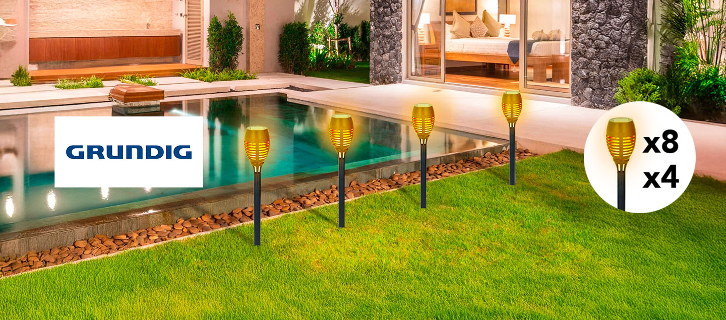 Set de 4 ou 8 lampes solaires LED effet flamme GRUNDIG